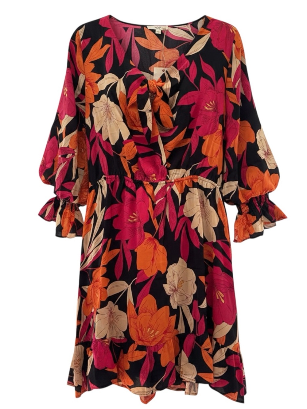 Easel Floral Boho Mini Dress - Peasant Sleeves - Tropical - NWT